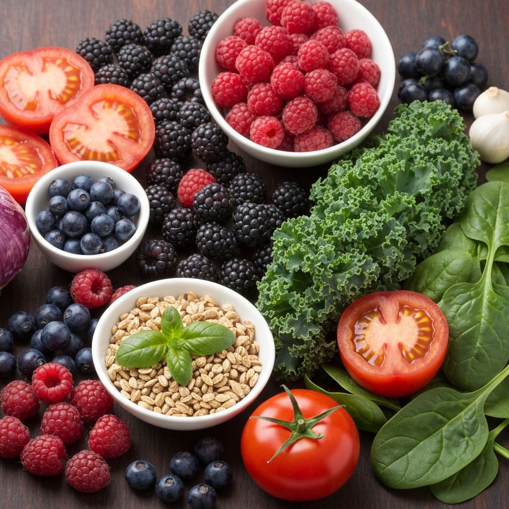 Colorful antioxidant-rich foods with berries and vegetables